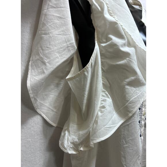 C&A White Bohemian Cap Sleeve Blouse XL Button Front Blue Decor Indie Capsule - Picture 6 of 8